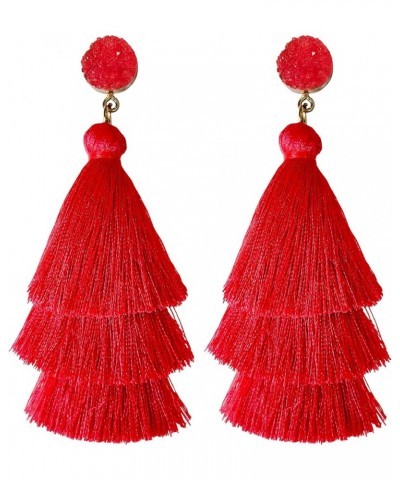 Layered Tassel Earrings for Women Bohemian Colorful Tiered Tassel Dangle Drop Earrings for Christmas Mother's Day Gift Red $6...