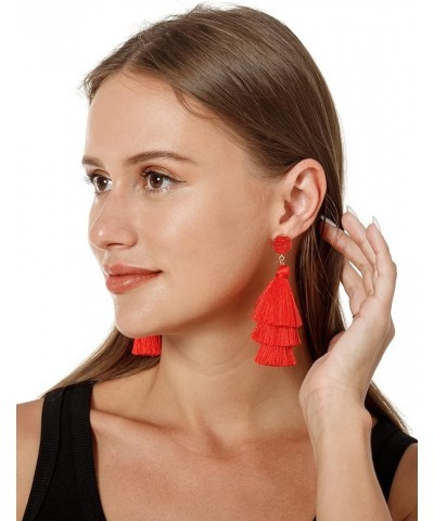 Layered Tassel Earrings for Women Bohemian Colorful Tiered Tassel Dangle Drop Earrings for Christmas Mother's Day Gift Red $6...