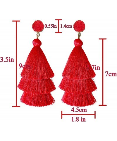 Layered Tassel Earrings for Women Bohemian Colorful Tiered Tassel Dangle Drop Earrings for Christmas Mother's Day Gift Red $6...