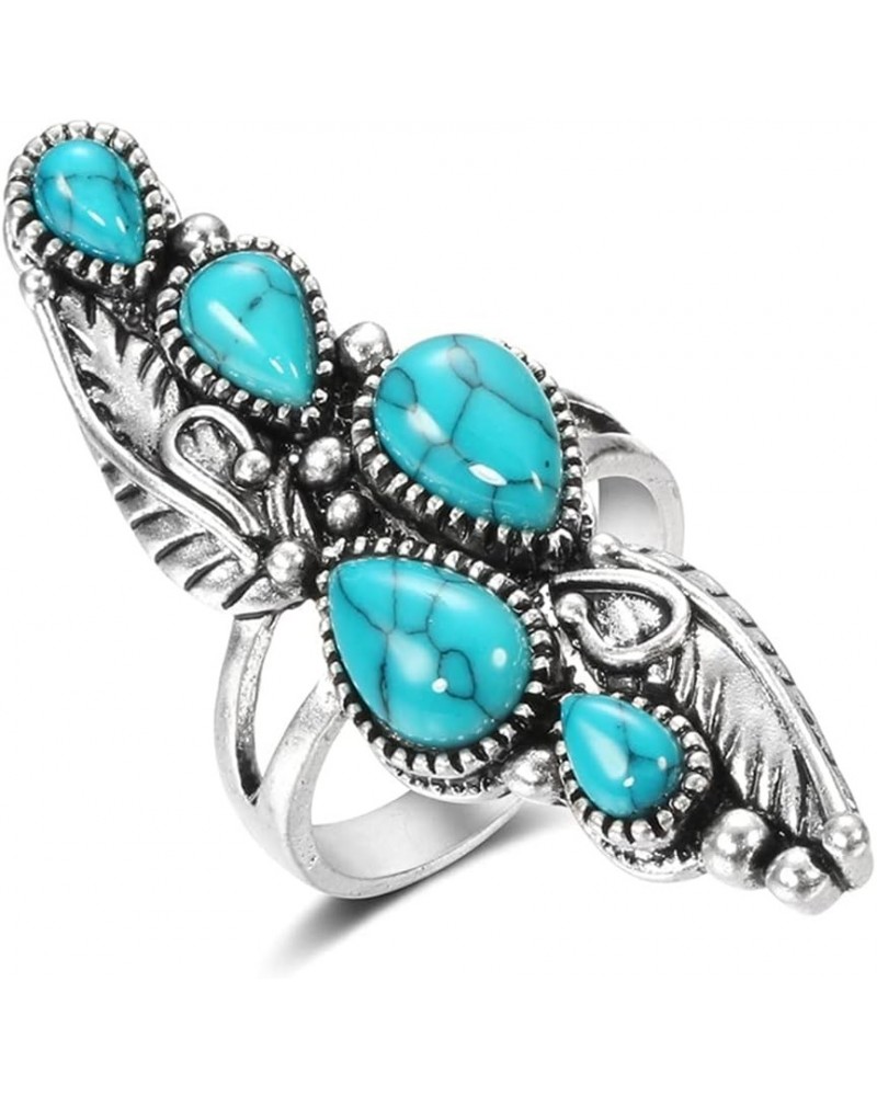 Vintage Blue Synthetic-Turquoise Ring Teardrop-shaped Stone Ring Tibet Silver Plated Fashion (US 7-10) 10 Blue $8.54 Rings