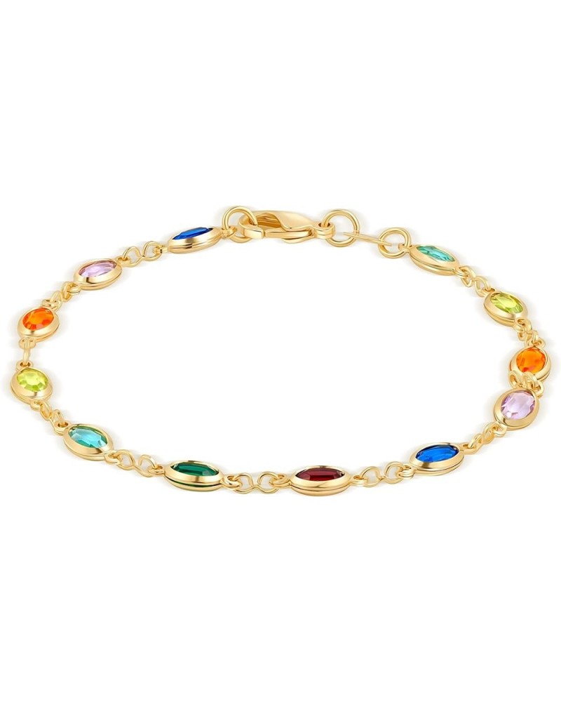 18K Gold Plated Multicolor Crystal Bracelet - Made In Brazil Dark Multi Oval $10.07 Bracelets