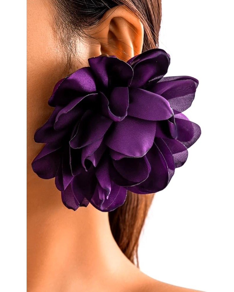 Statement Stud Earrings, Oversized 3D Flower, Lightweight Dress Up Purple $7.94 Earrings