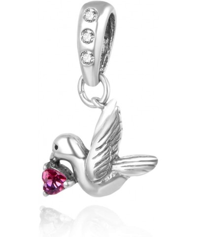 1pc Authentic Sterling Silver Hypoallergenic Dangle Cubic Zirconia CZ Diamond Freedom Lover Bird Birthstone Charm Fit Pandora...