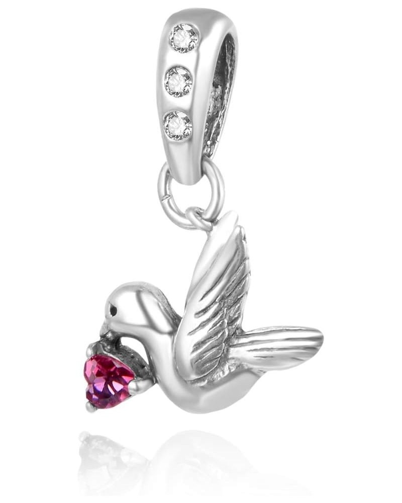 1pc Authentic Sterling Silver Hypoallergenic Dangle Cubic Zirconia CZ Diamond Freedom Lover Bird Birthstone Charm Fit Pandora...