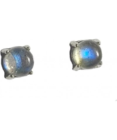 4mm Dainty Petite Cabochon Labradorite Green Blue Fire Natural Gemstones 925 Sterling Silver Earrings Studs Round Shape Simpl...