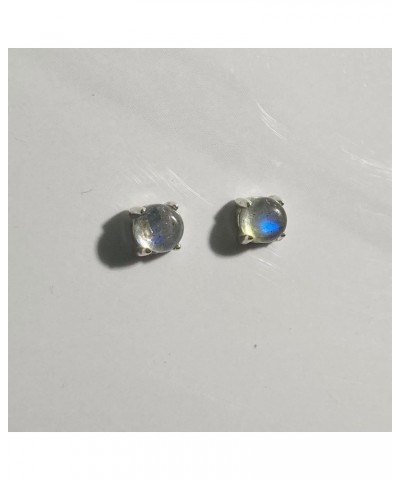 4mm Dainty Petite Cabochon Labradorite Green Blue Fire Natural Gemstones 925 Sterling Silver Earrings Studs Round Shape Simpl...