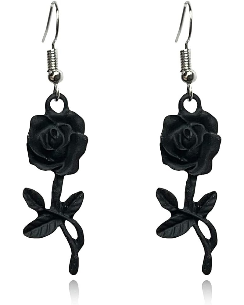 Simulated 3D Red Coral Carved Rose Flower Tassel Dangle Drop Earrings for Women Girls Jewelry Vintage black $7.40 Earrings