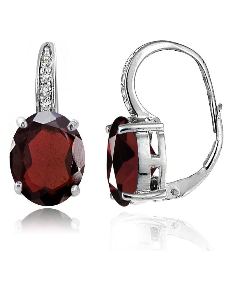 Sterling Silver Gemstone & White Topaz Oval Leverback Earrings Garnet $23.84 Earrings