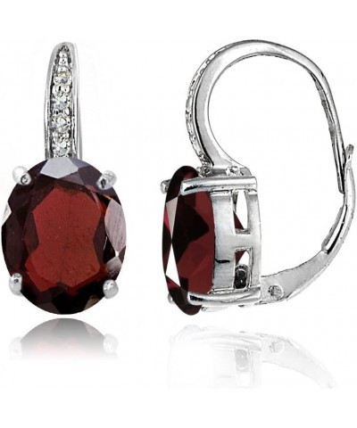 Sterling Silver Gemstone & White Topaz Oval Leverback Earrings Garnet $23.84 Earrings