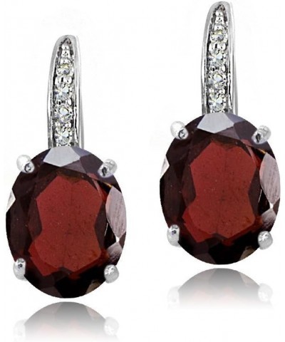 Sterling Silver Gemstone & White Topaz Oval Leverback Earrings Garnet $23.84 Earrings