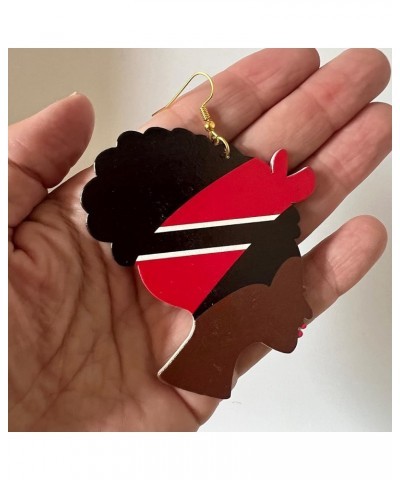 Caribbean Flag Drop Earrings for Black and Brown Skin Women | Afro Wood Dangle Earrings | Christmas Gift | Jamaica Barbados A...