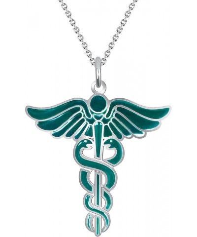 Caduceus Necklace in Sterling Silver, Silver Necklace for Doctor Nurse, Made in America 20" Necklace Green Enamel $35.50 Neck...