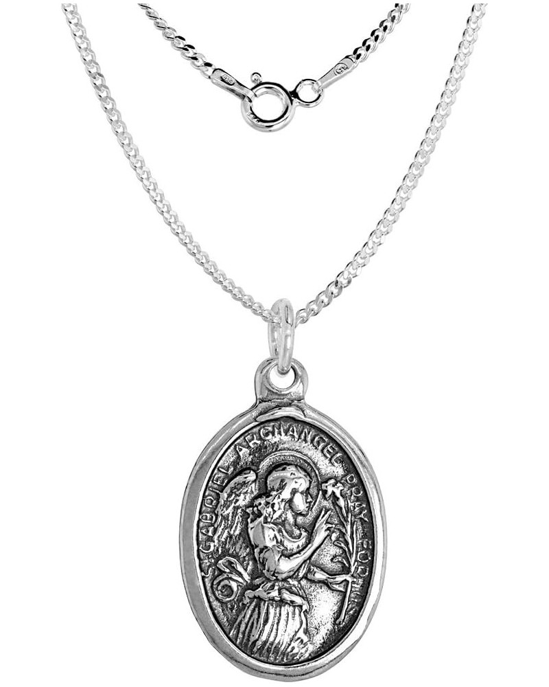 Sterling Silver St Gabriel Medal Necklace Oxidized finish Oval 1.8mm Chain 20-inch $15.48 Pendants