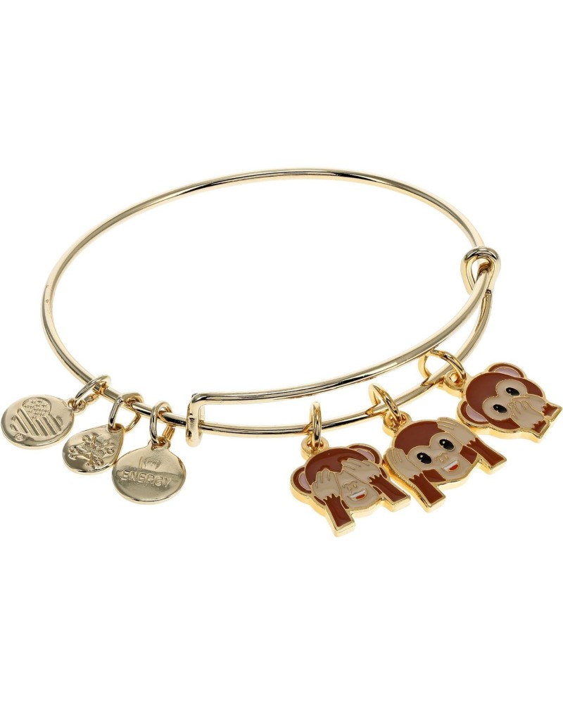 See Hear Speak Emoji Expandable Wire Bangle Bracelet,Shiny Gold Finish,Brown Charm $23.22 Bracelets