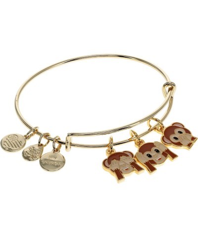 See Hear Speak Emoji Expandable Wire Bangle Bracelet,Shiny Gold Finish,Brown Charm $23.22 Bracelets