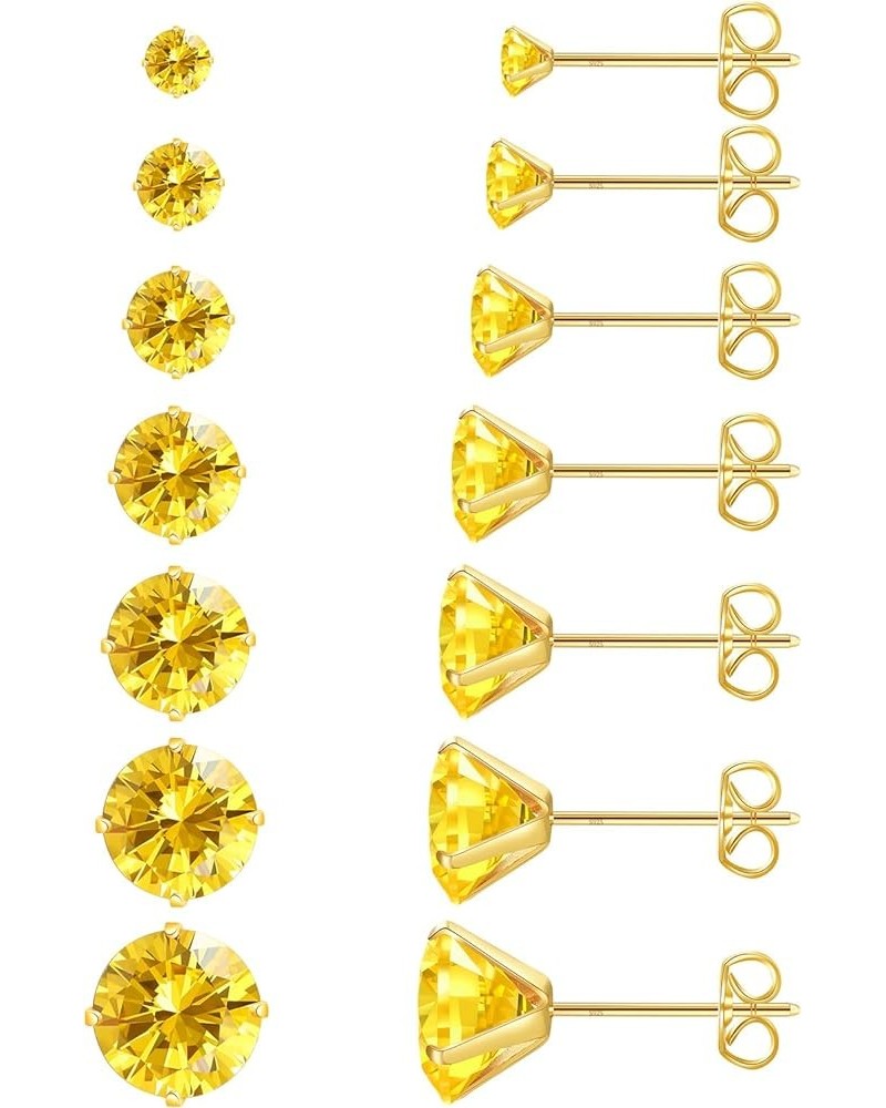 7 Pairs Stud Earrings Week Set,925 Sterling Silver Hypoallergenic 5A+Cubic Zirconia 24K Gold Plated Earrings for Women Girl C...