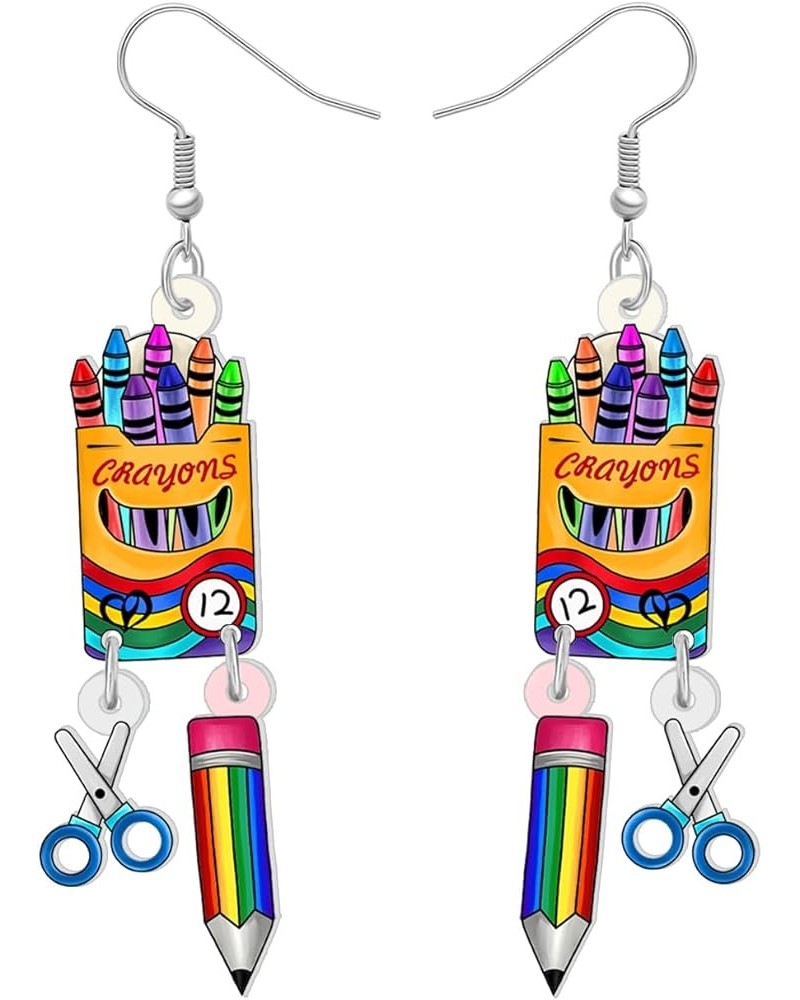 Acrylic Cute Rainbow Pencil Ruler Globe Blackboard Teacher Dangle Earrings for Women Girls Colorful Teacher Appreciation Jewe...