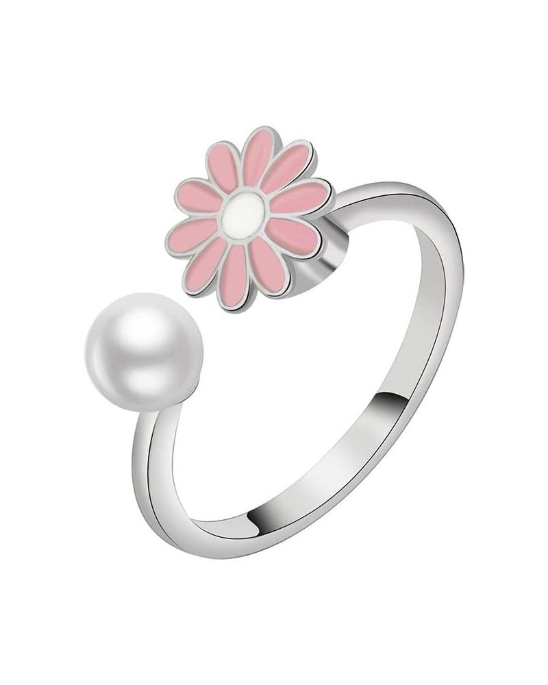 Asymmetric Rotatable Spinner CZ Ring for Women Girls Anti Anxiety Stress Relief Peace Fidget Rings Silver Plating Cute Daisy ...