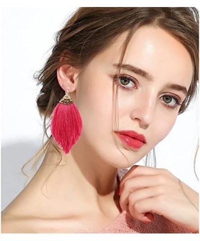 Bohemian Silky Thread Fan Fringe Tassel Statement Earrings Lightweight Strand Feather Shape Dangles Earring Necklace Set for ...