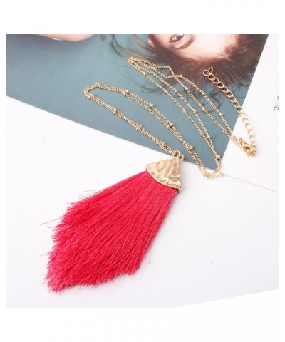 Bohemian Silky Thread Fan Fringe Tassel Statement Earrings Lightweight Strand Feather Shape Dangles Earring Necklace Set for ...