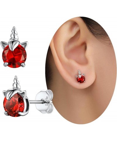 925 Studs for Girls, Cute Animal Earrings Dainty Sterling Silver Unicorn Earrings for Women Girls deep red $9.87 Earrings