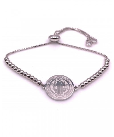 Silver Beaded Saint Benedict Bracelet Adjustable for Women Protection Jewelry $10.20 Bracelets