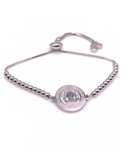 Silver Beaded Saint Benedict Bracelet Adjustable for Women Protection Jewelry $10.20 Bracelets