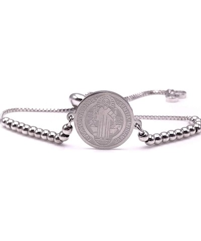 Silver Beaded Saint Benedict Bracelet Adjustable for Women Protection Jewelry $10.20 Bracelets