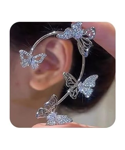 1 Pair Fashion Gothic Elves Ear Cuff Piercing Cartilage Climber Ear Wrap Retro Silver Butterfly Rhinestones Earrings Punk Hip...