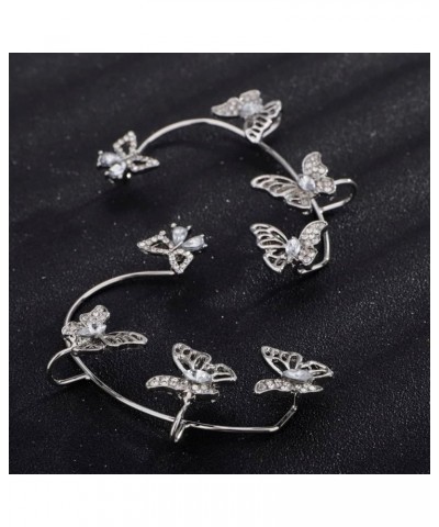 1 Pair Fashion Gothic Elves Ear Cuff Piercing Cartilage Climber Ear Wrap Retro Silver Butterfly Rhinestones Earrings Punk Hip...