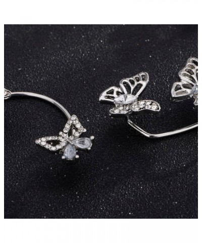 1 Pair Fashion Gothic Elves Ear Cuff Piercing Cartilage Climber Ear Wrap Retro Silver Butterfly Rhinestones Earrings Punk Hip...