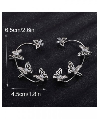 1 Pair Fashion Gothic Elves Ear Cuff Piercing Cartilage Climber Ear Wrap Retro Silver Butterfly Rhinestones Earrings Punk Hip...