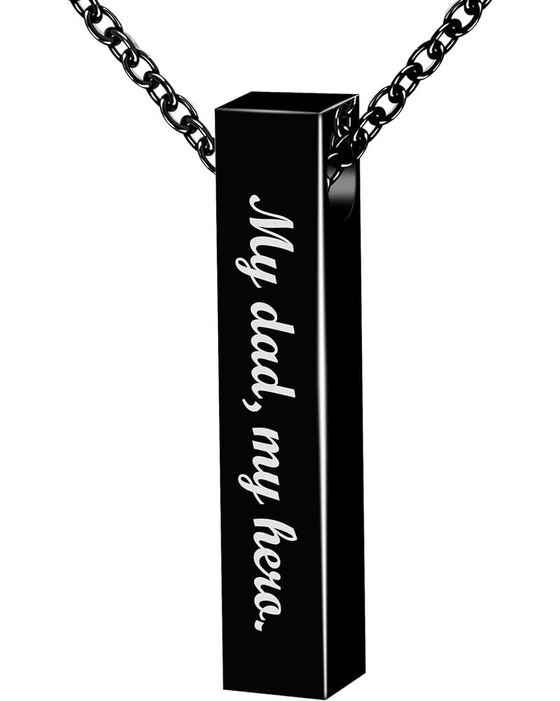 Custom Urn Necklace for Ashes Personalized Name Memorial Cremation Jewelry Vertical Bar Pendant Black $14.29 Necklaces