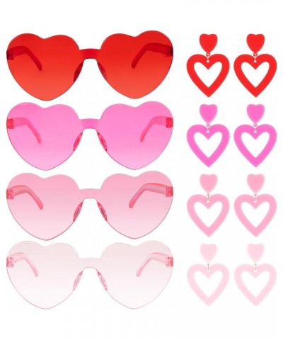 12 Pieces Love Heart Earring and Sunglasses for Women Y2K Love Double Heart Dangle Earrings Rimless Candy Color Glasses Summe...