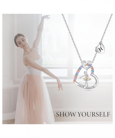 Ballerina Necklace for Women Heart Letter Colorful CZ Ballet Necklace Jewelry 26 Alphabet Dance Recital Necklace for Daughter...