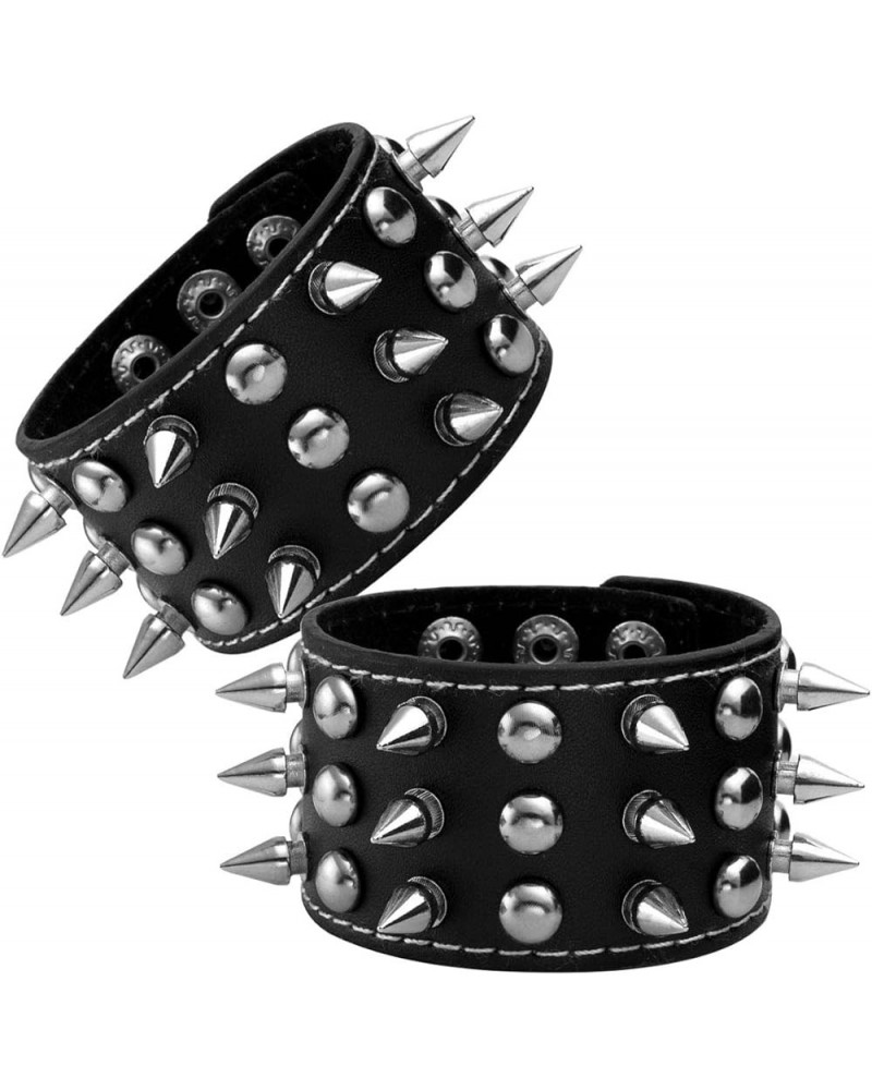 PU Leather Spikes Studded Bracelets for Men Women Wide Retro Punk Gothic Cuff Wristbands for Man Woman A: Black 1 alloy $9.35...