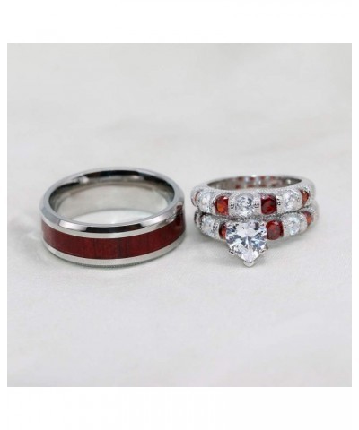 TWO RINGS Wedding Ring Sets His And Hers Promise Ring Couples Bridal Sets Women 925 Sterling Silver Heart Cz Man Tungsten Car...