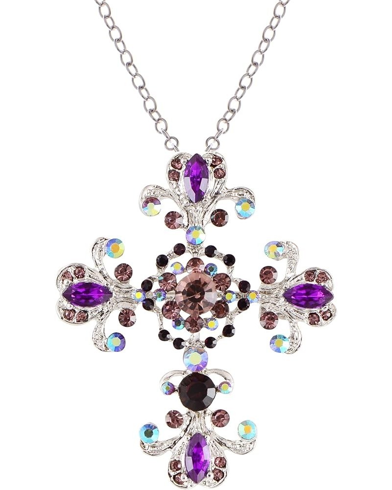 Goth Cross Pendant Necklace Sparkle Crystal Rhinestones Brooch Pin Religious Jewelry Gifts for Women Men Purple $12.53 Necklaces