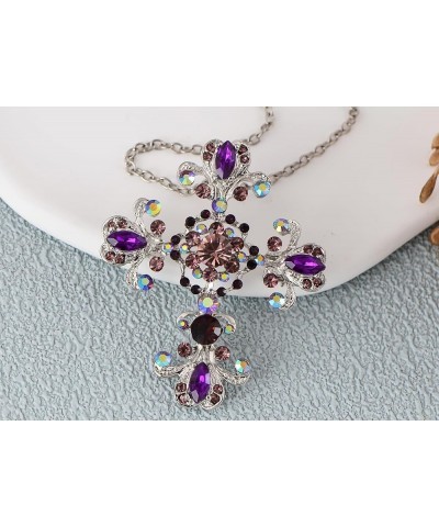 Goth Cross Pendant Necklace Sparkle Crystal Rhinestones Brooch Pin Religious Jewelry Gifts for Women Men Purple $12.53 Necklaces