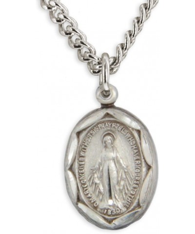 Women's Sterling Silver Etched Border Miraculous Medal USA Made + Chain Choice 20" Rhodium Plated Chain + Clasp $30.37 Necklaces