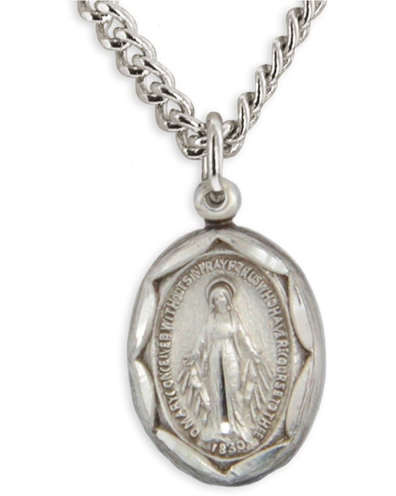 Women's Sterling Silver Etched Border Miraculous Medal USA Made + Chain Choice 20" Rhodium Plated Chain + Clasp $30.37 Necklaces