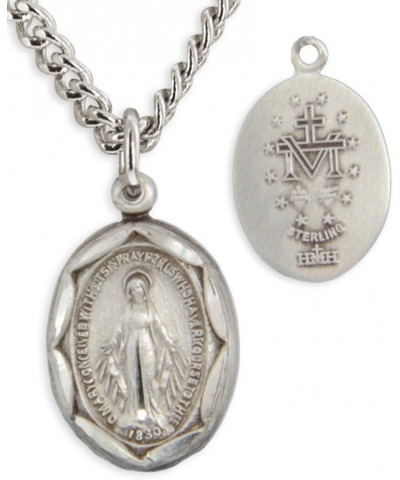 Women's Sterling Silver Etched Border Miraculous Medal USA Made + Chain Choice 20" Rhodium Plated Chain + Clasp $30.37 Necklaces