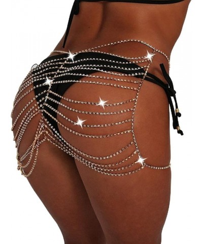 Rhinestone Body Chain Silver Layered Waist Belly Chain Beach Harness Hip Body Jewelry for Women and Girls Gold $16.57 Body Je...