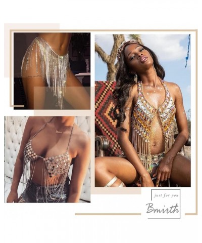 Rhinestone Body Chain Silver Layered Waist Belly Chain Beach Harness Hip Body Jewelry for Women and Girls Gold $16.57 Body Je...