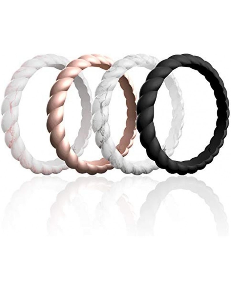 Silicone Rubber Wedding Rings for Women, Thin Braided Point Stackable Rubber Silicone Wedding Band, Bridal Jewelry Set, Anniv...