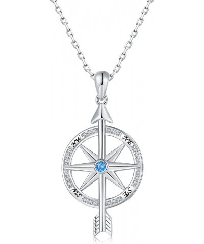 925-Sterling-Silver Opal/arrow/CZ Spinning Compass Necklace for Women - Inspirational Nautical Compass Pendant，White Gold Pla...