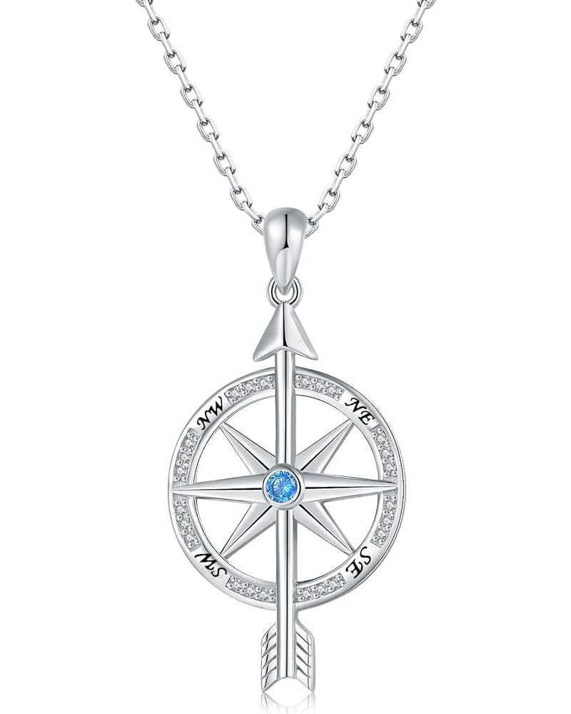 925-Sterling-Silver Opal/arrow/CZ Spinning Compass Necklace for Women - Inspirational Nautical Compass Pendant，White Gold Pla...