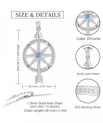 925-Sterling-Silver Opal/arrow/CZ Spinning Compass Necklace for Women - Inspirational Nautical Compass Pendant，White Gold Pla...