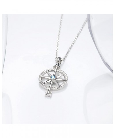 925-Sterling-Silver Opal/arrow/CZ Spinning Compass Necklace for Women - Inspirational Nautical Compass Pendant，White Gold Pla...