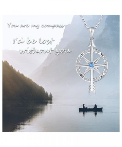 925-Sterling-Silver Opal/arrow/CZ Spinning Compass Necklace for Women - Inspirational Nautical Compass Pendant，White Gold Pla...